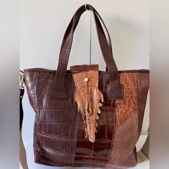 AMBROSI ABRIANNA Large Crocodile Snakeskin Tote Crossbody Bag Handbag - Picture 2 of 14